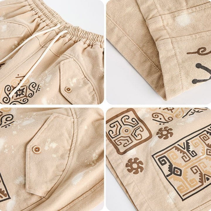 drawstring ethnic graffiti shorts