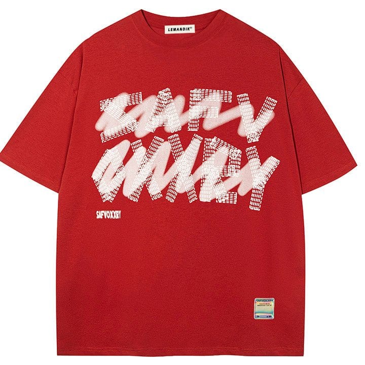 white foam letters red t - shirt