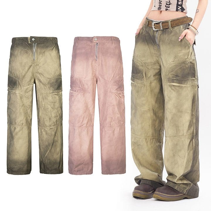 wide leg faded washed cargo pants