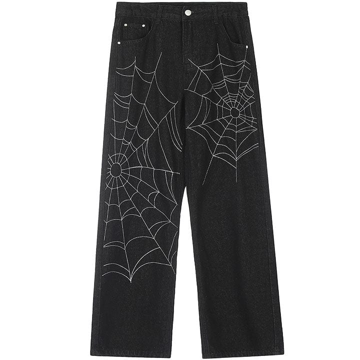 spider web print straight leg jeans