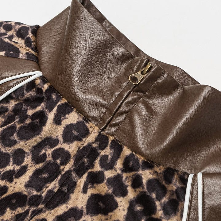 contrast PU leather leopard print jacket