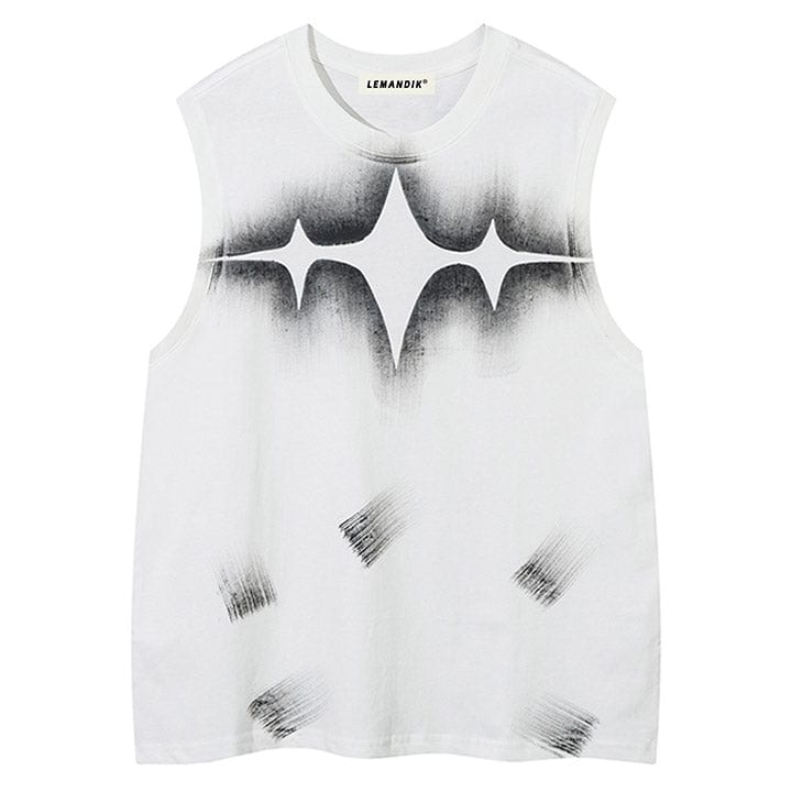 Gradient star print sleeveless t - shirt