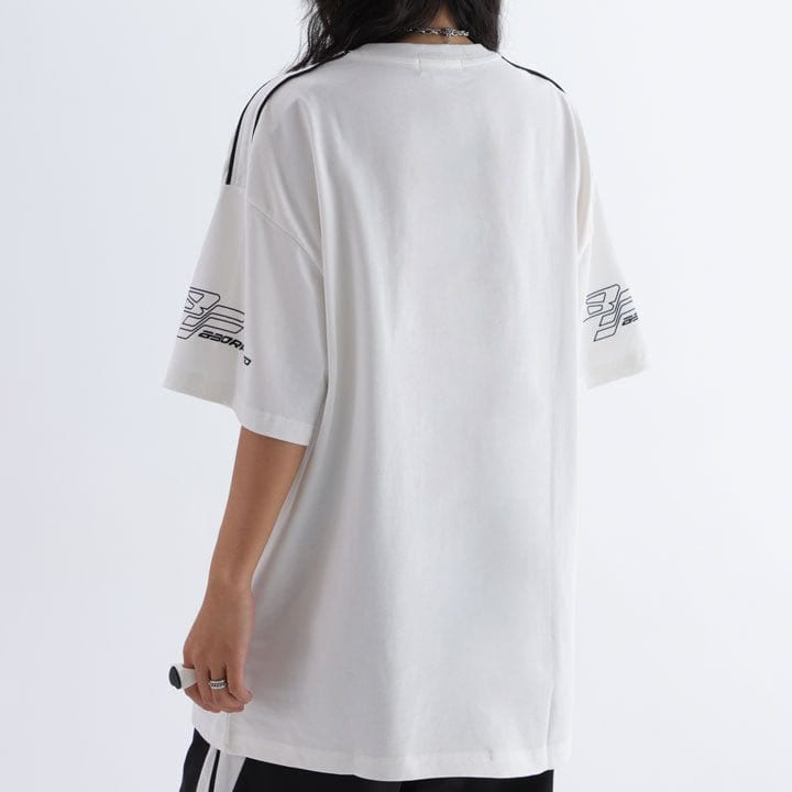 white loose style racing t - shirt