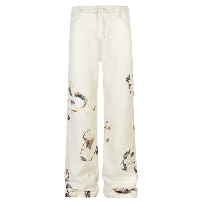 flame print straight leg jeans