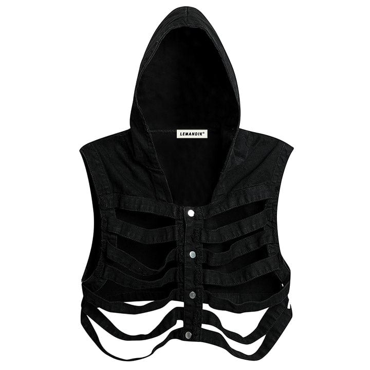 skeleton cutout denim vest for men