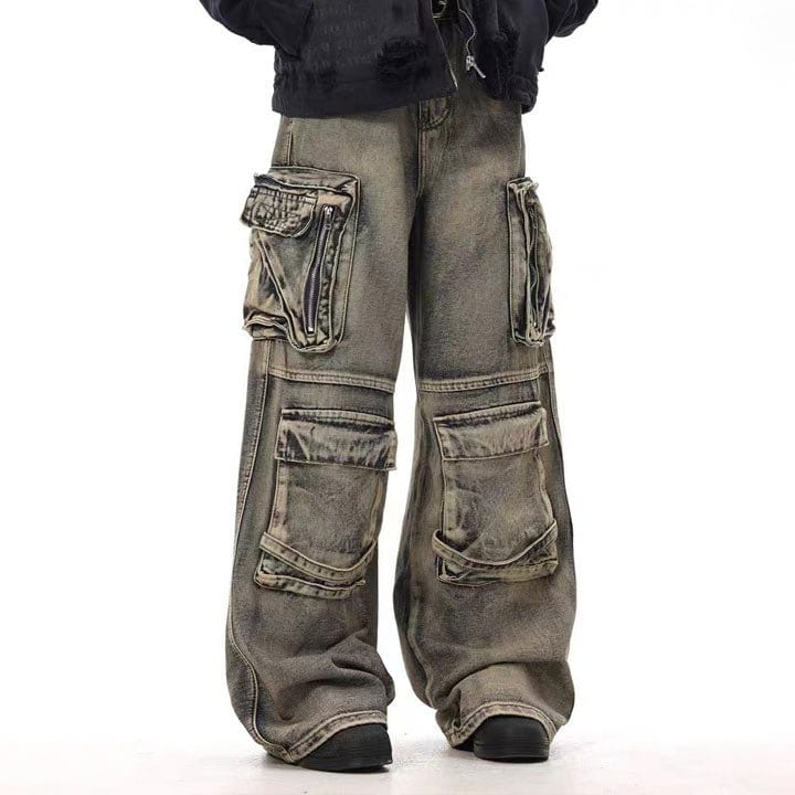 baggy washed cargo jeans