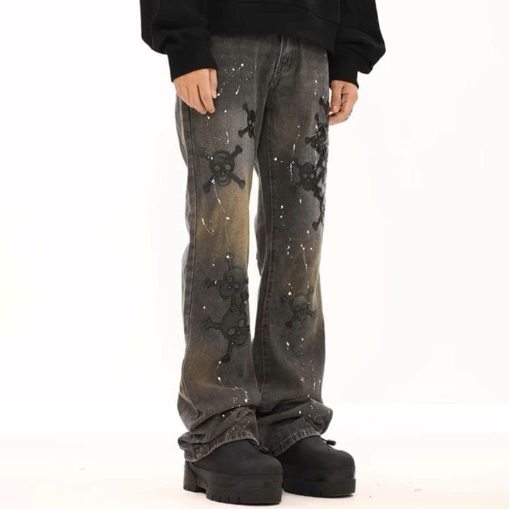 Splash ink embroidery skull jeans