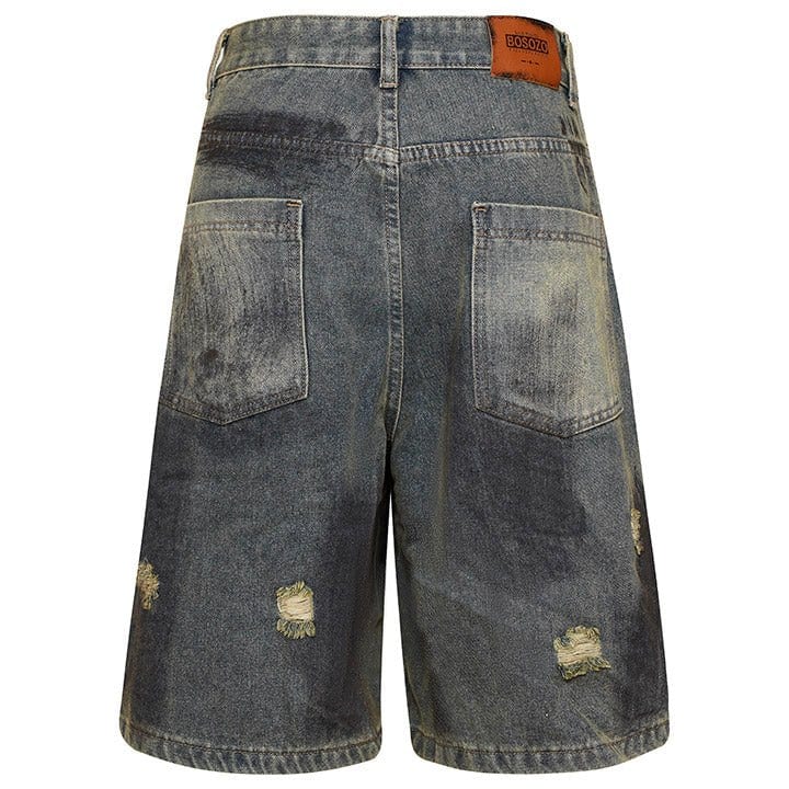 dark washed ripped denim jorts