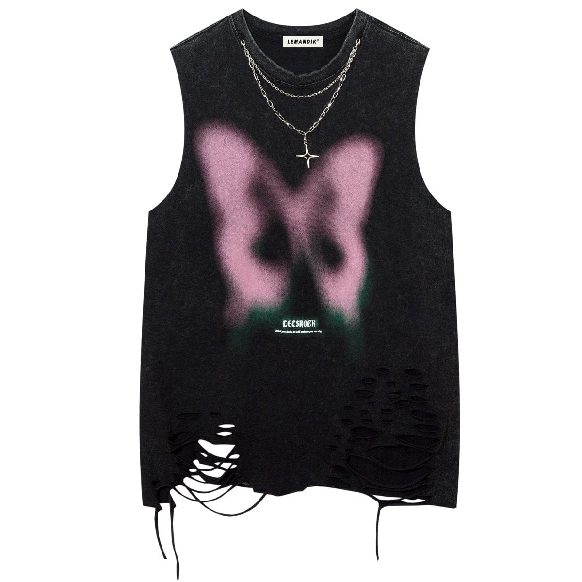 indistinct butterfly sleeveless t - shirt with chain