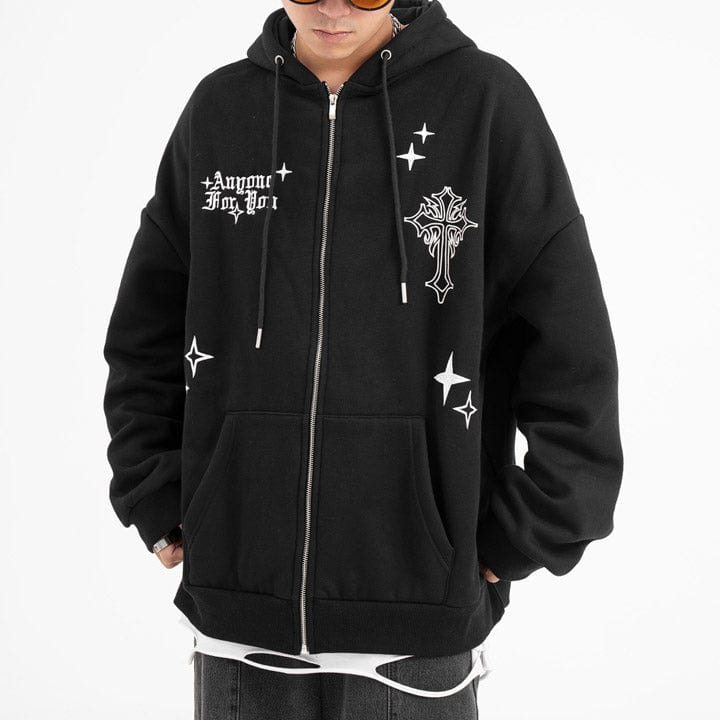 white cross star black hoodie