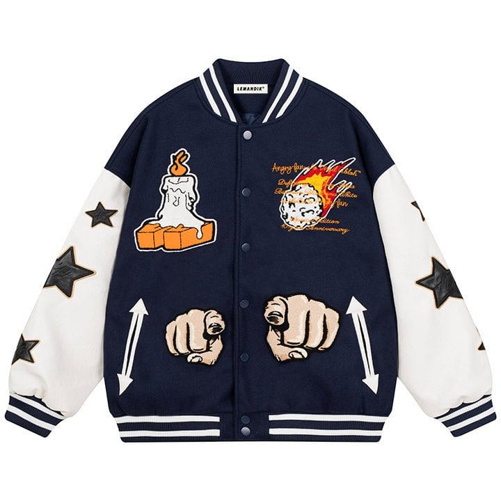 embroidery fire ball patch varsity jacket