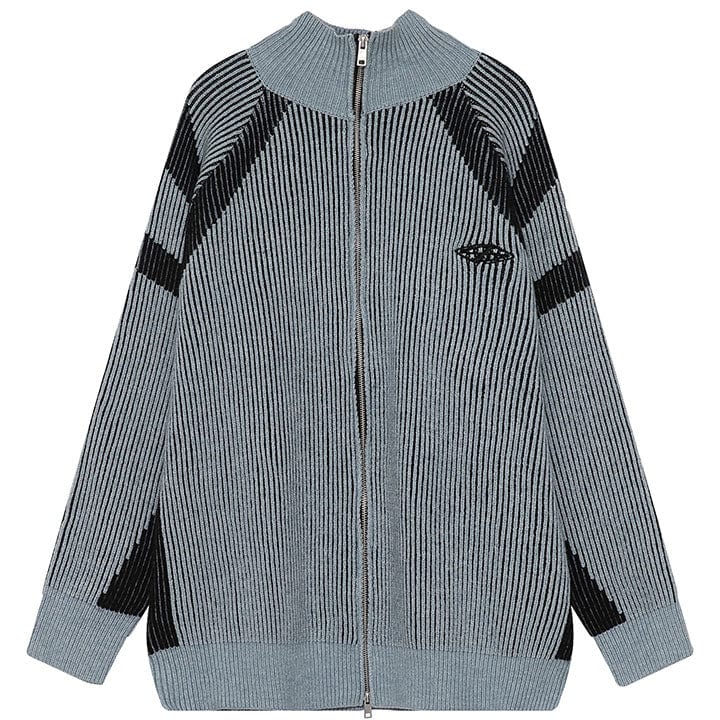 pinstripe zipper knitted sweater