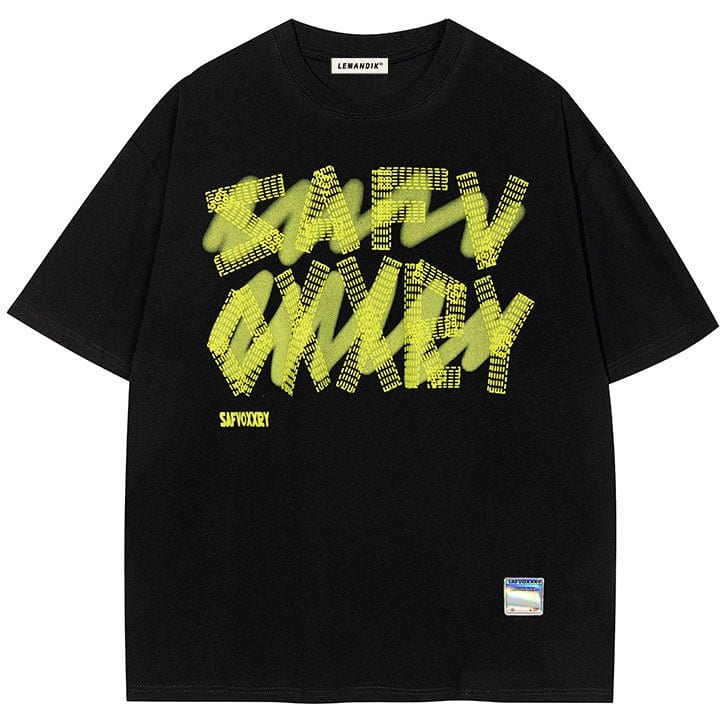 yellow foam letters black t - shirt