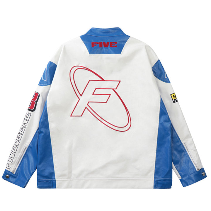 embroidery F blue racing jacket