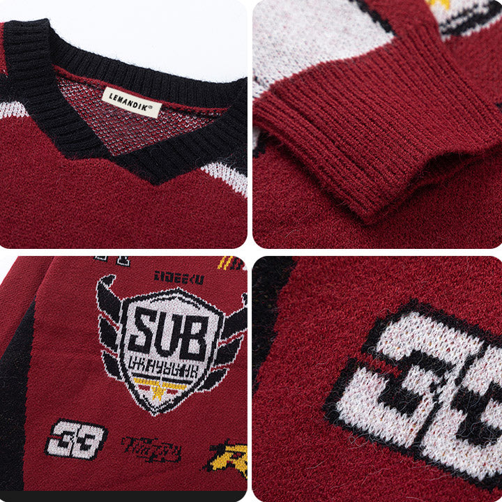 racer sweater color block patch