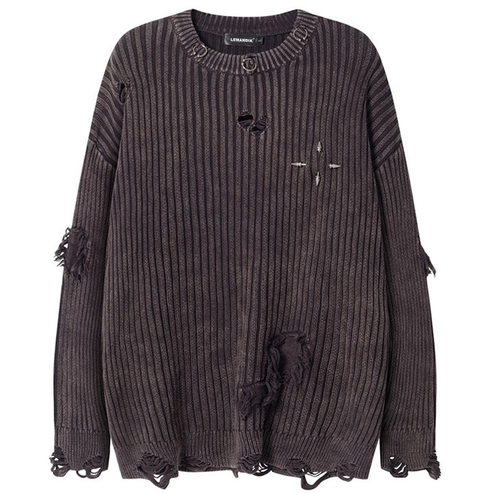 dark washed ripped sweater