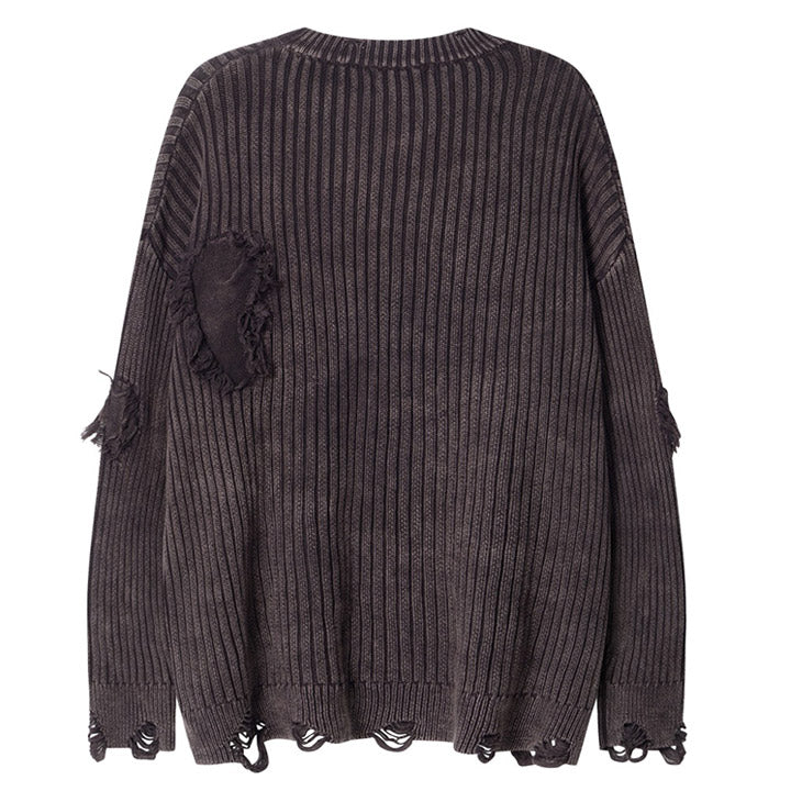 brown striped knit sweater ripped hem