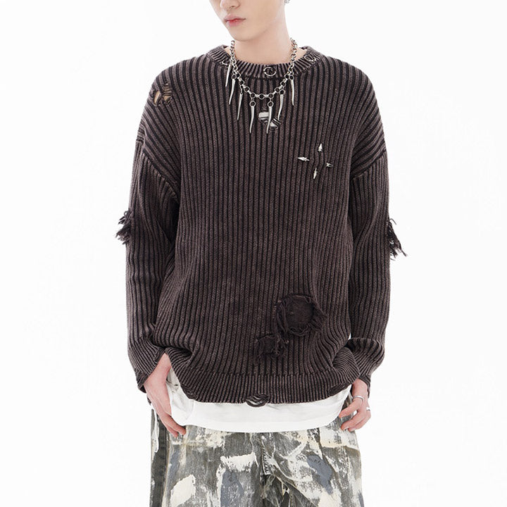 frayed knitted sweater ripped edge