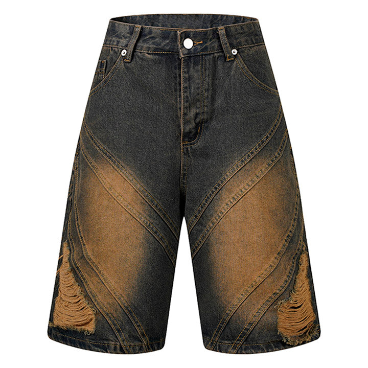 ripped line patch jorts