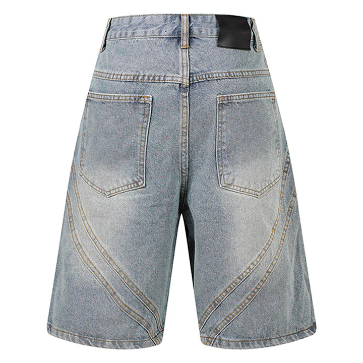 line patch distressed shorts