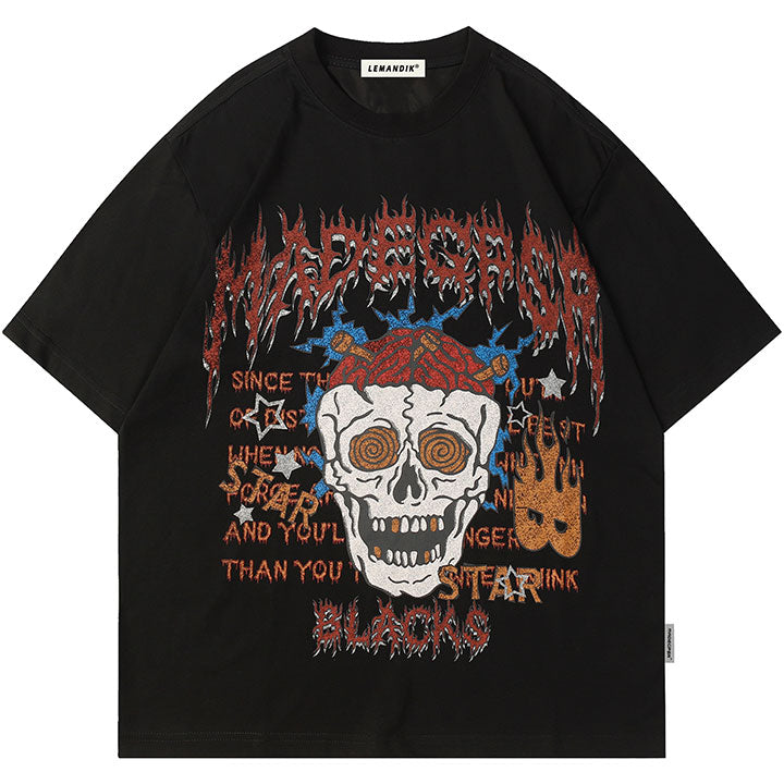skull and letter print T-shirt