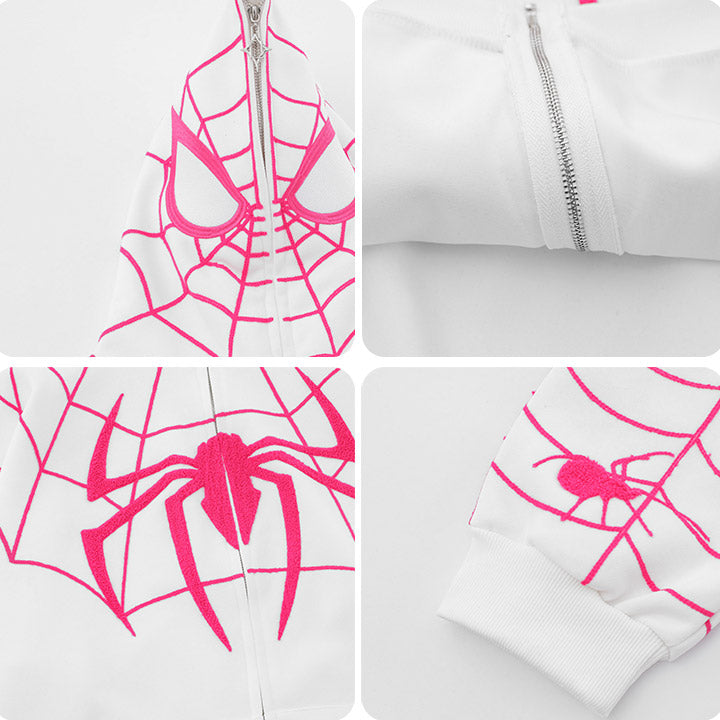 full zip hoodie embroidery spider and cobweb