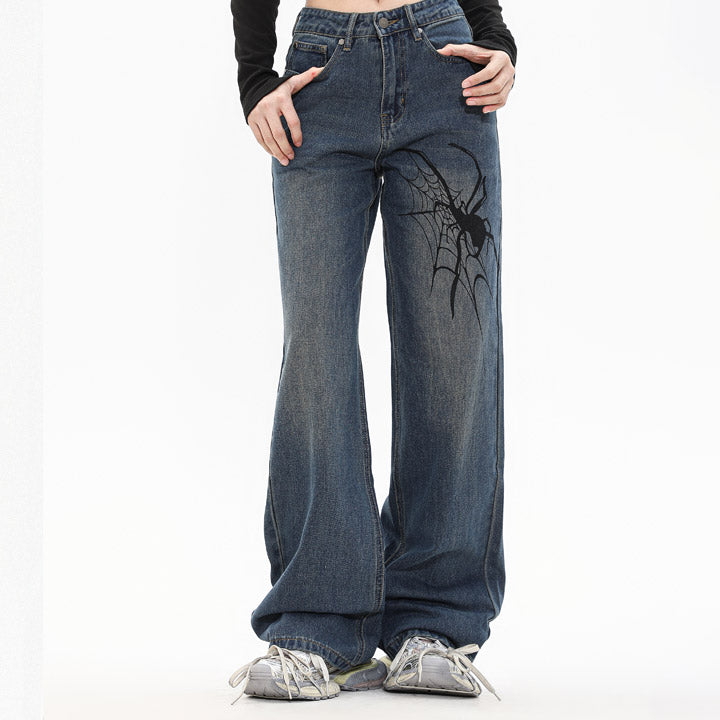 unisex denim jeans spider web