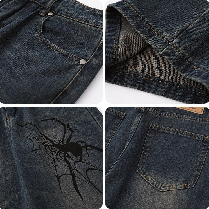 high street denim jeans spider and cobweb