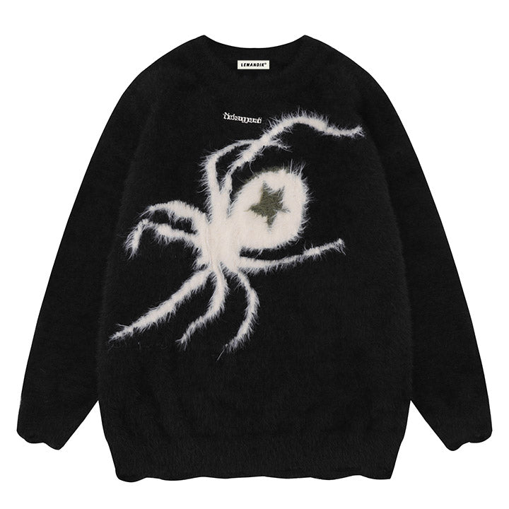 black mohair sweater with white spider