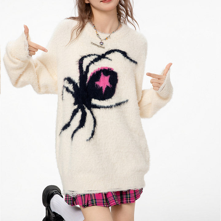 streetwear fuzzy jumper spider print