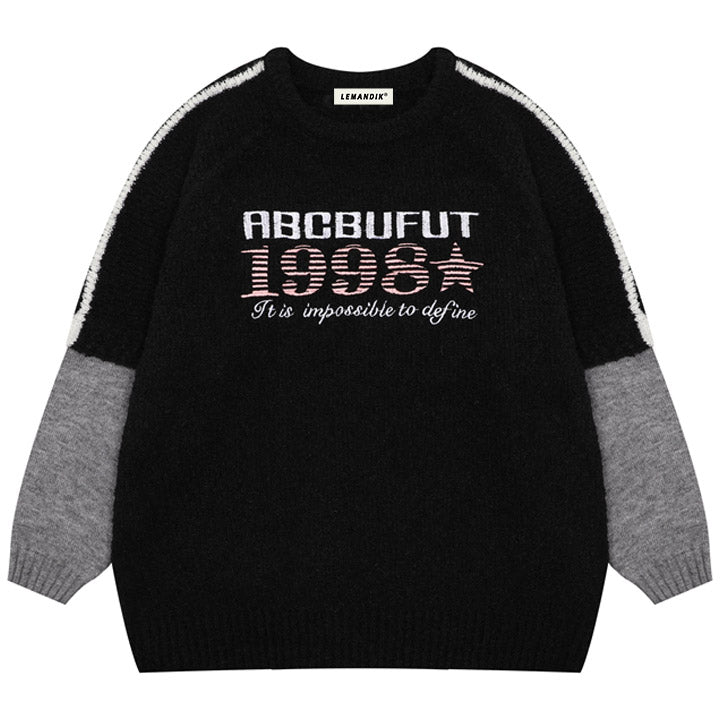 black and grey sweater with letter ABCBUFUT