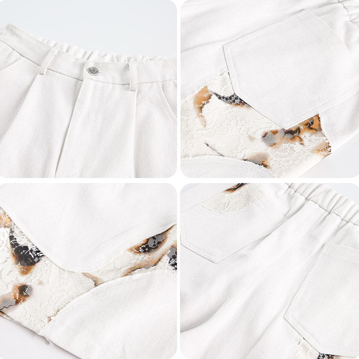 lace patch flame print shorts