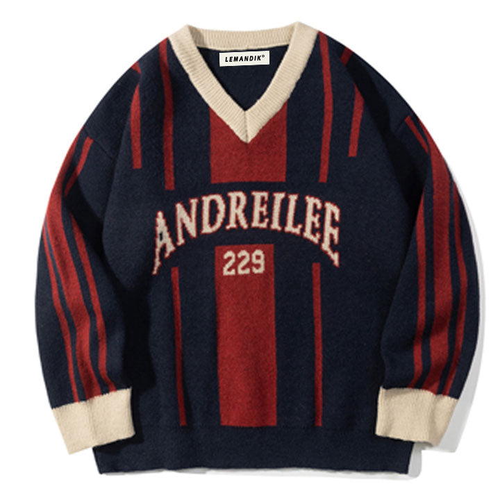 retro striped sweater with letter