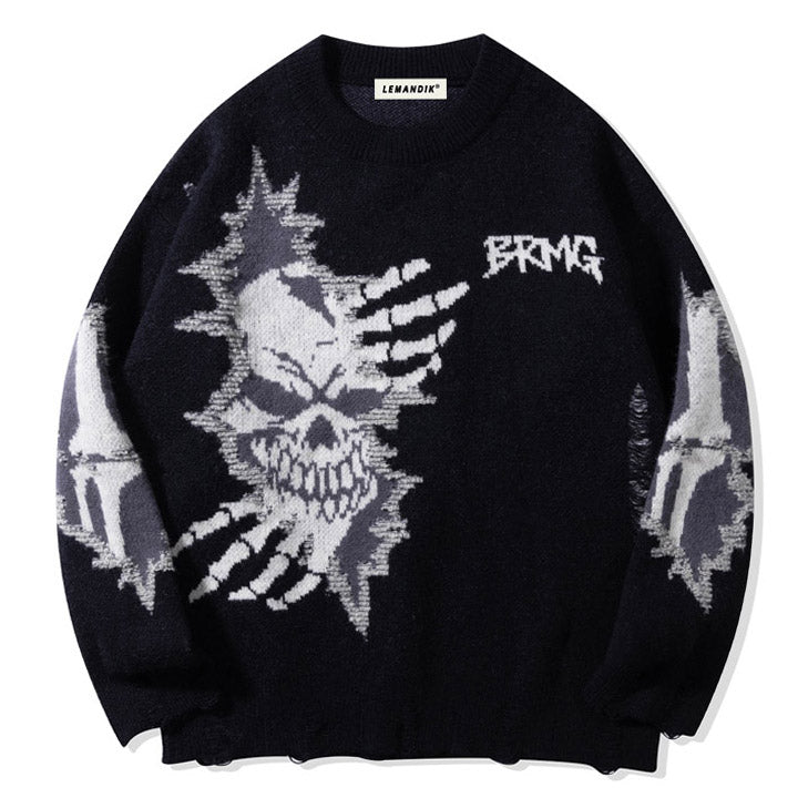 retro skull jacquard sweater