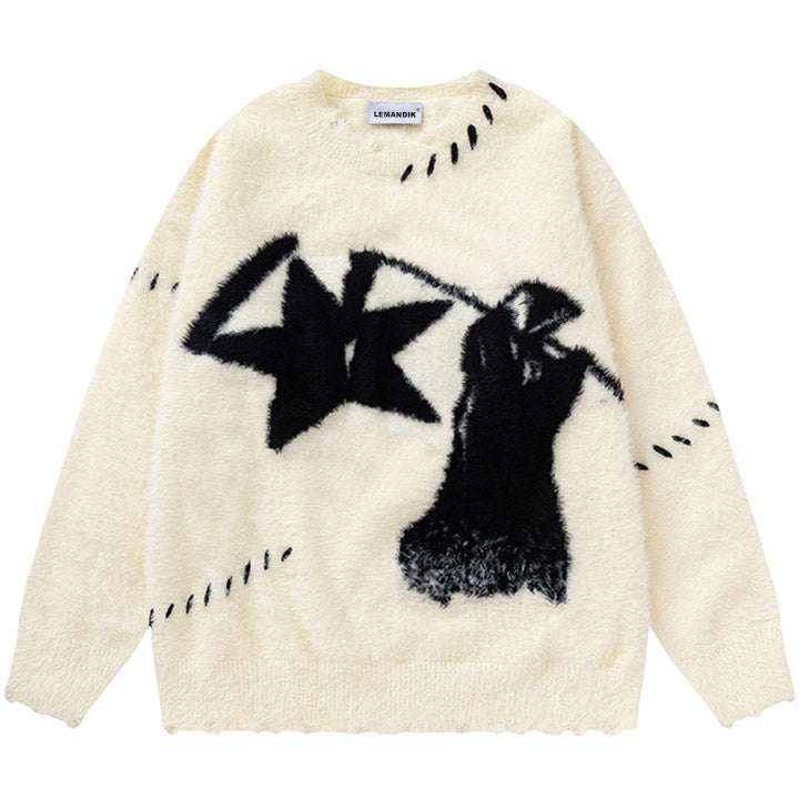 soft knit sweater grim reaper and star