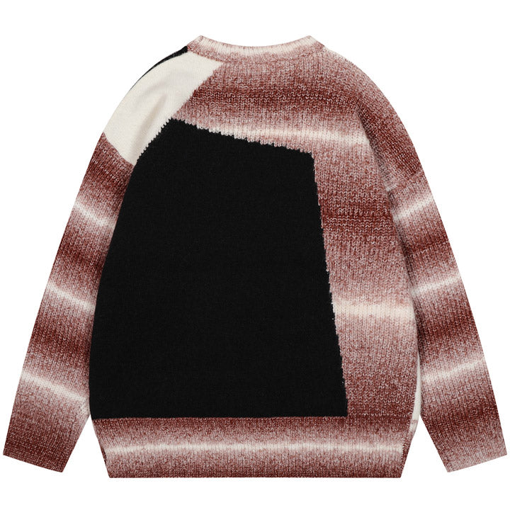 stripe knit sweater color patchwork