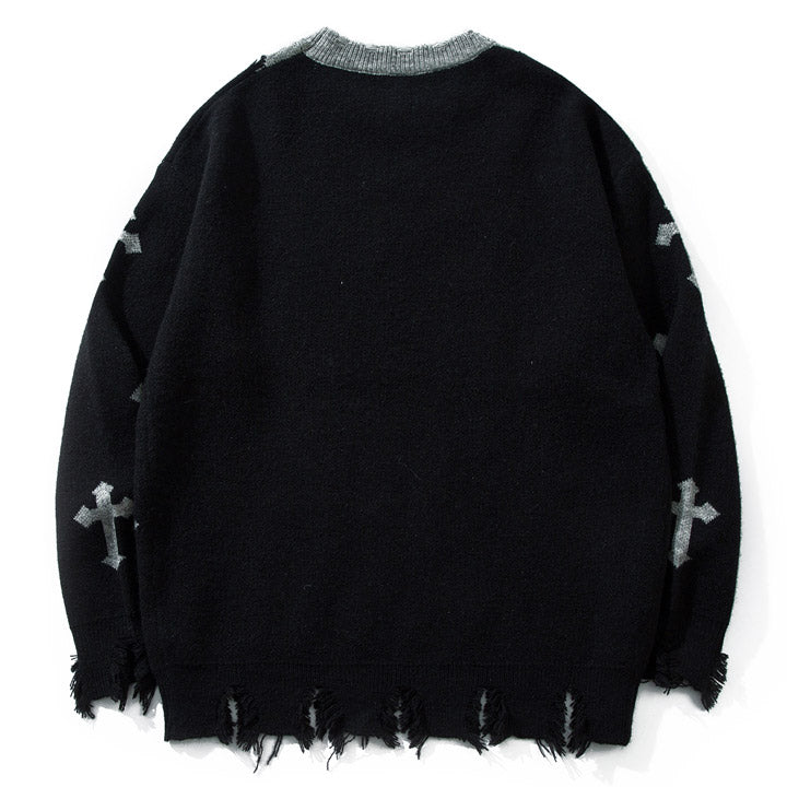 color block cross patch knit sweater