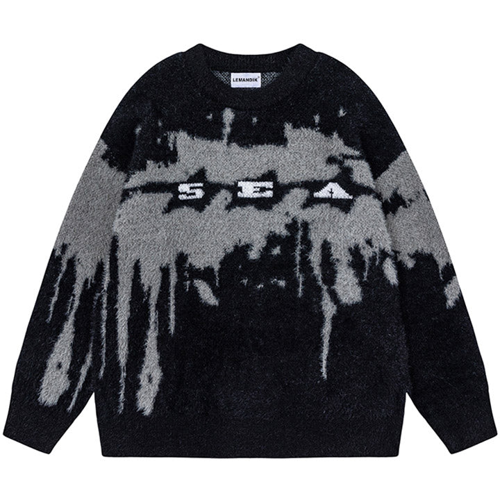 black and grey sweater tie dye print