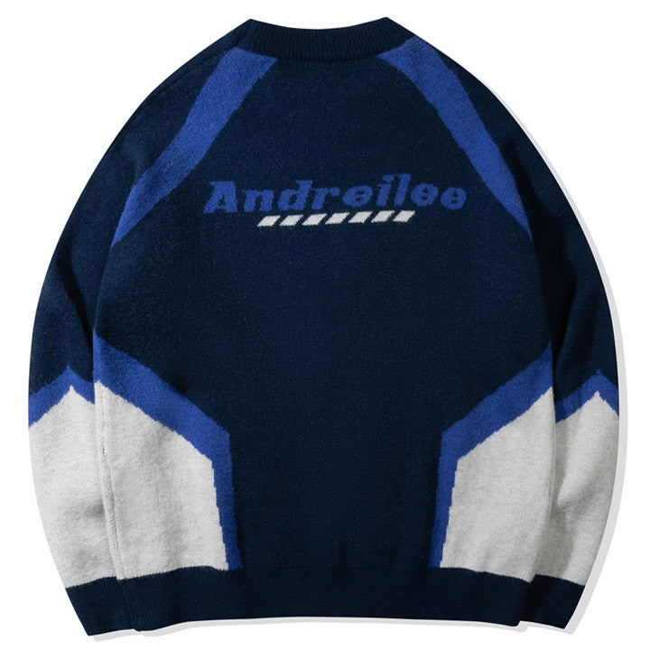 blue letter print sweater