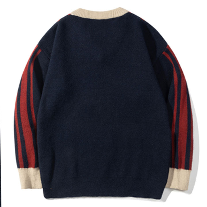 men blue and red stripe jacquard sweater