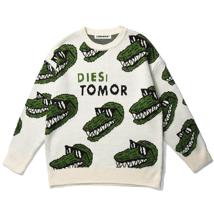 white sweater with green crocodile