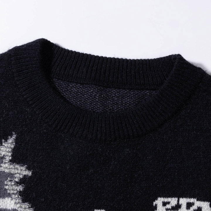 punk bone crew neck sweater with skull