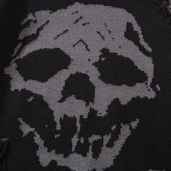 distressed skull pullover sweater