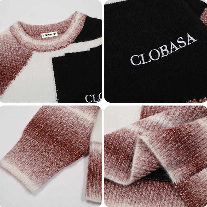 contrast color knit sweater flocked CLOBASA