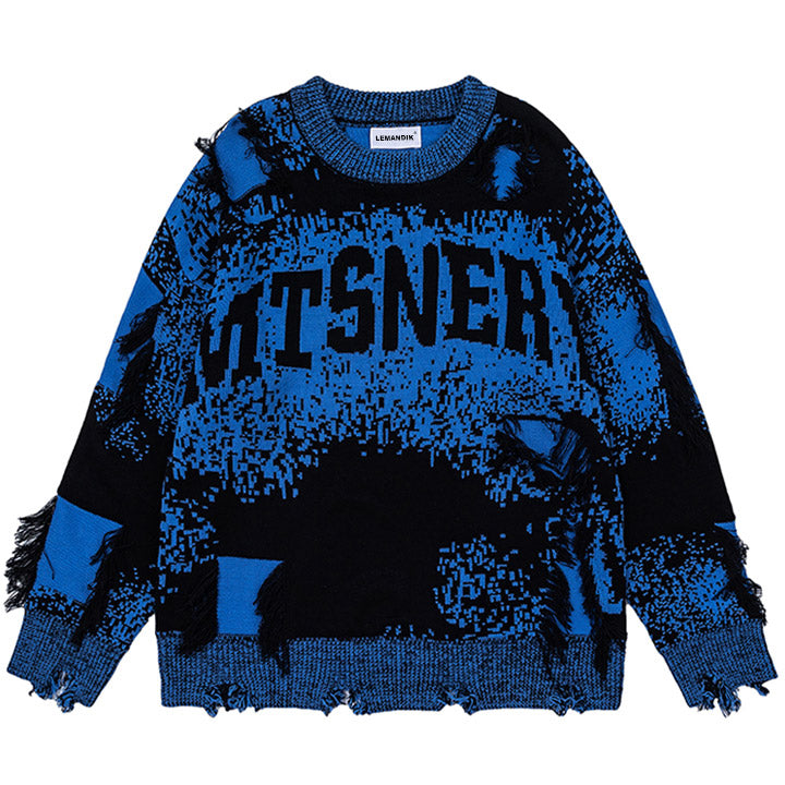 contrast color knit sweater letter print