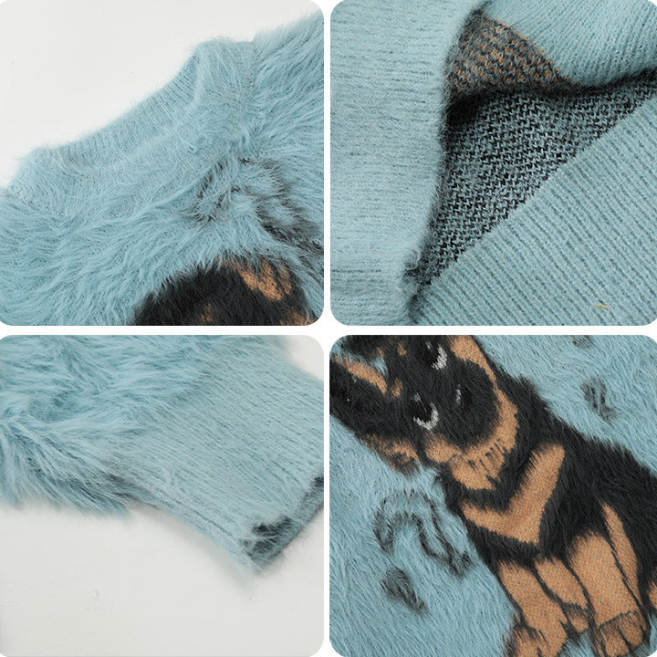 fluffy knit sweater cute dog pattern