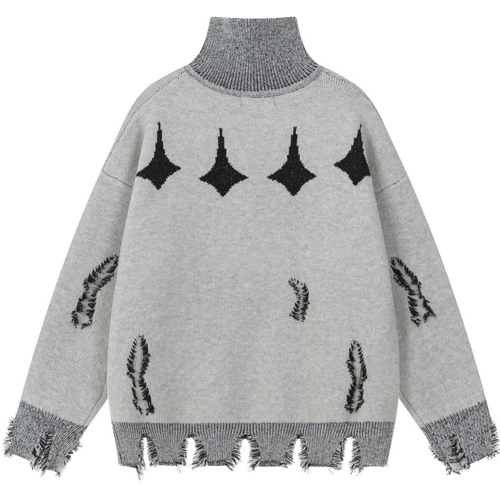 high neck knit sweater star patch