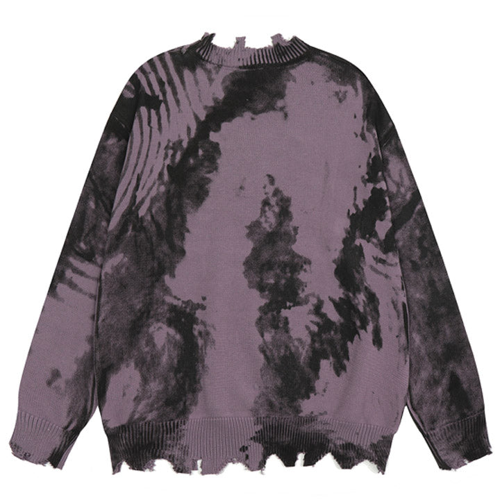 purple and black distressed sweater