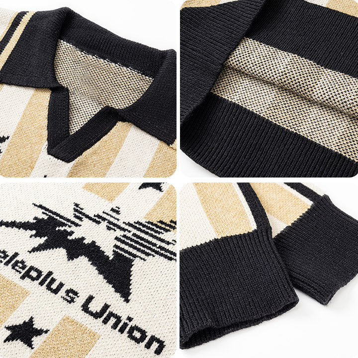 LEMANDIK® Vintage Striped Jersey Knit Sweater Star