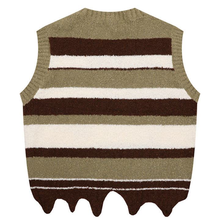 stripe sweater vest with irregular hem 